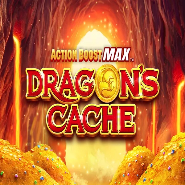 Official Slots logo: Action Boost Max Dragon's Cache by SpinPlay Games at Evolve Casino